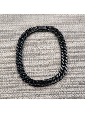9 Inch Stainless Steel Black Cuban Link Chain Bracelet A7691